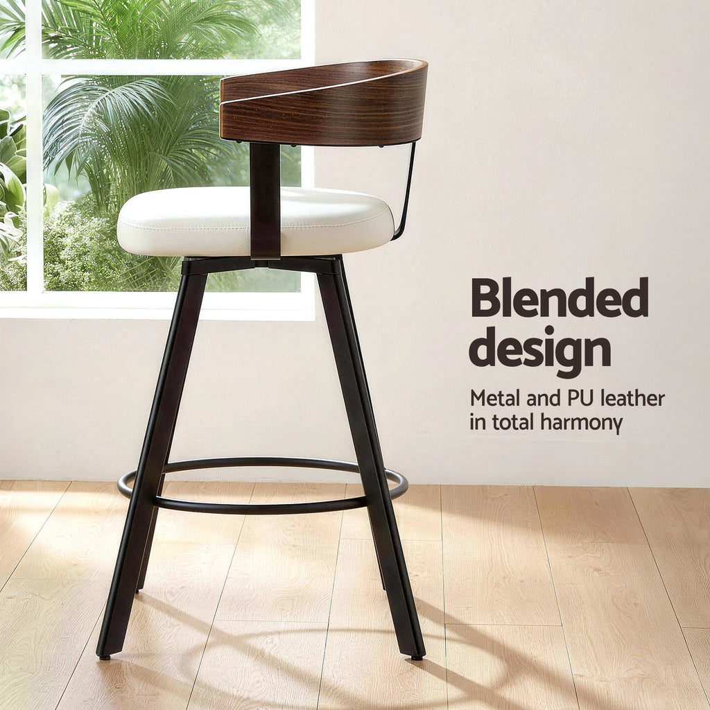 Artiss Bar Stool Swivel Metal Legs Kitchen Chair Bentwood Counter Leather White