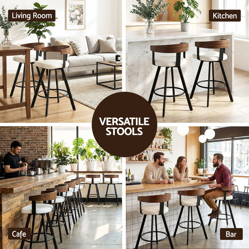 Artiss Bar Stool Swivel Metal Legs Kitchen Chair Bentwood Counter Leather White