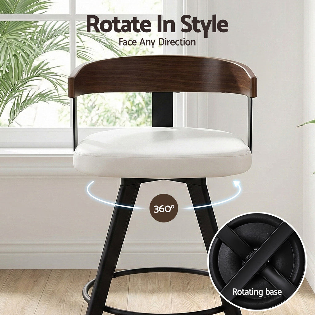 Artiss Bar Stool Swivel Metal Legs Kitchen Chair Bentwood Counter Leather White