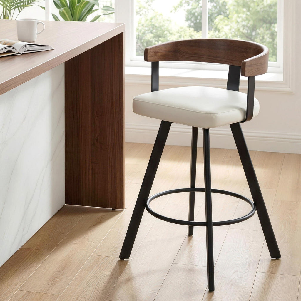 Artiss Bar Stool Swivel Metal Legs Kitchen Chair Bentwood Counter Leather White