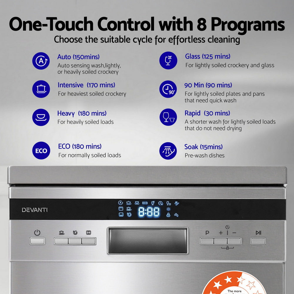 Devanti 10 Place Settings Freestanding Dishwasher Silver