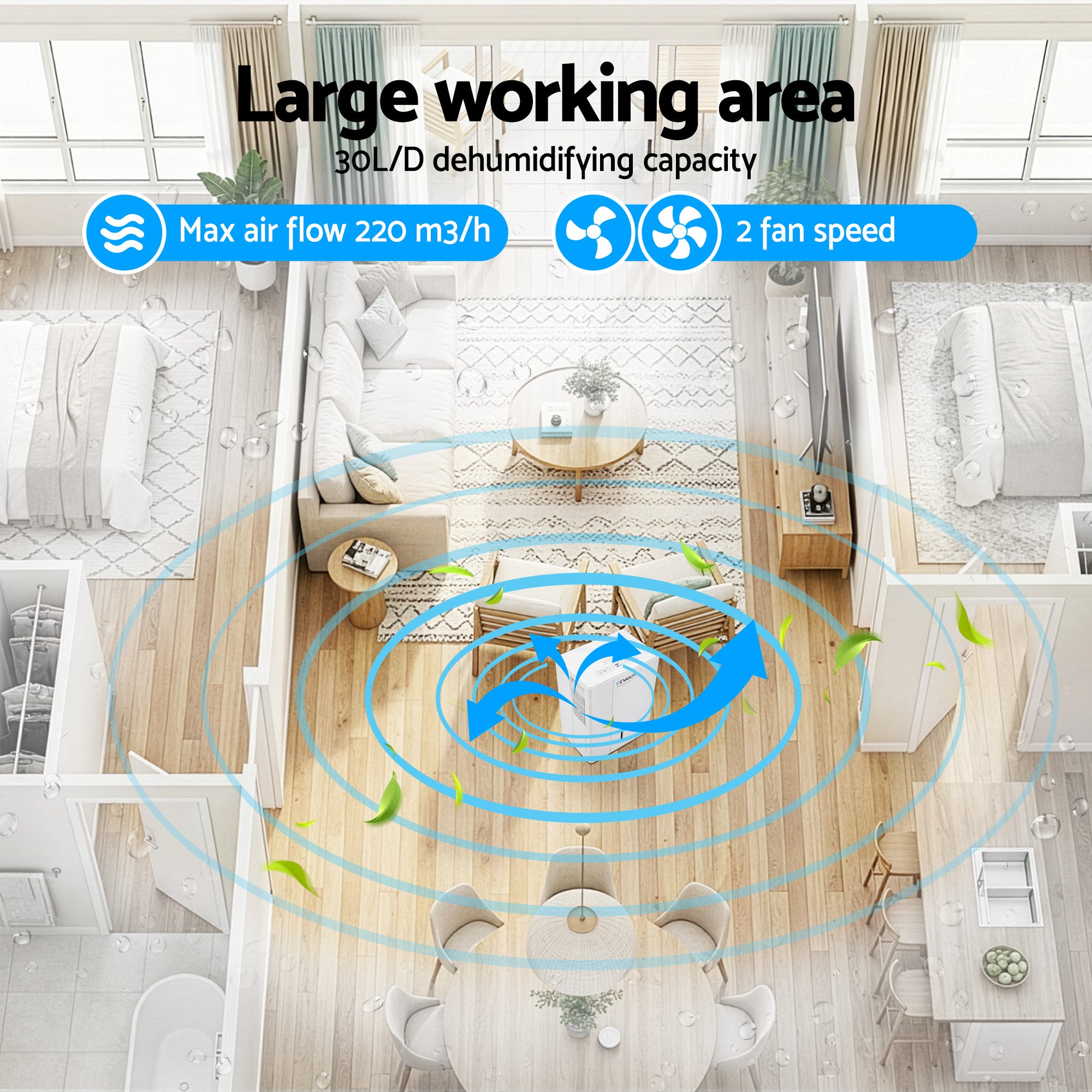 Devanti 30L/Day Dehumidifier Home Air Dryer Mould Moisture 4.7L Tank