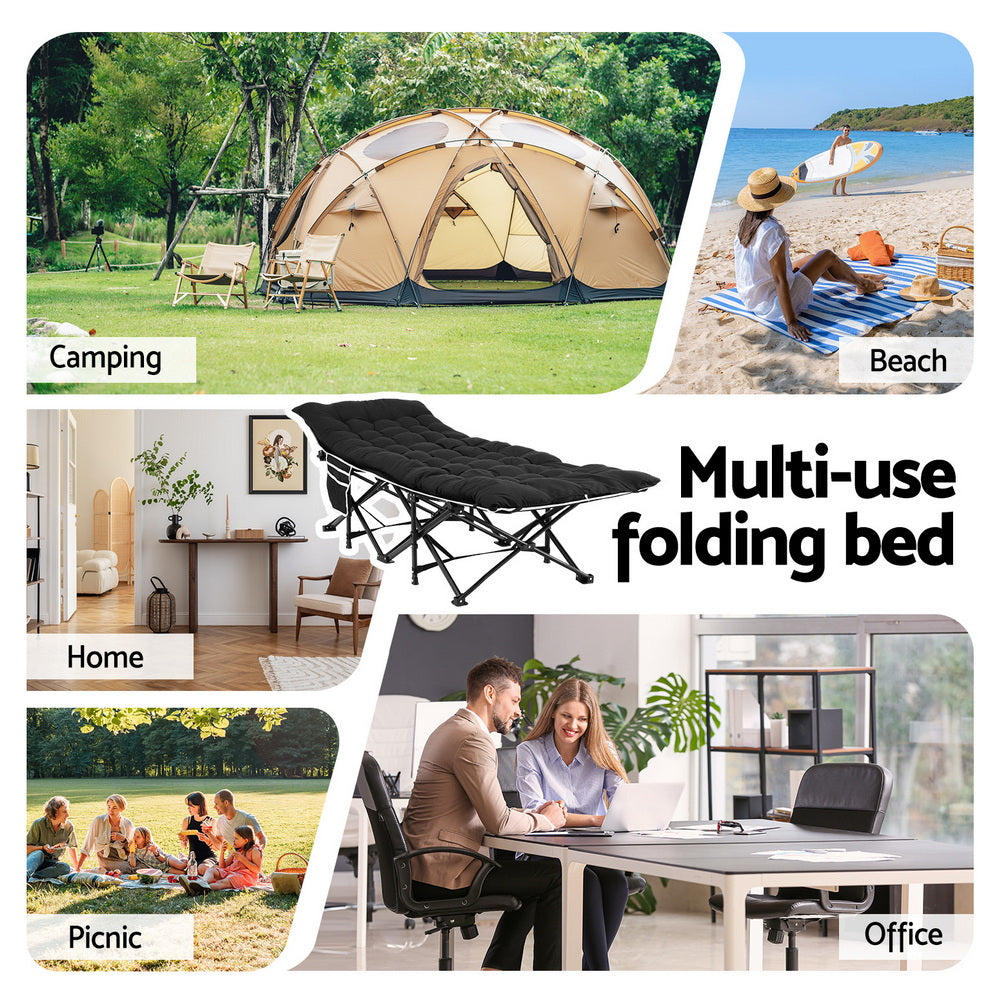 Artiss Folding Bed With Mattress Heavy Duty Black 185CM