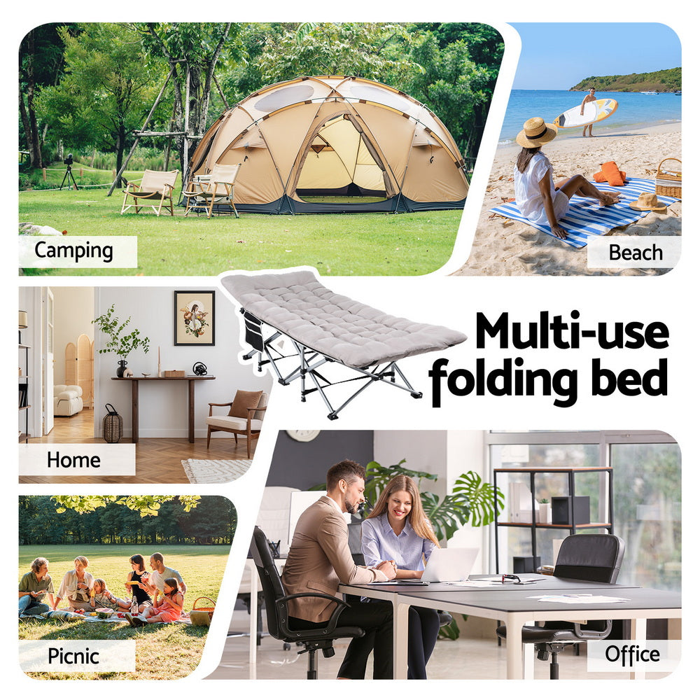 Artiss Folding Bed With Mattress Heavy Duty Grey 185CM