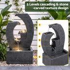 Gardeon Solar Fountain 5 Levels Cascading Water Feature Resin 50cm Black