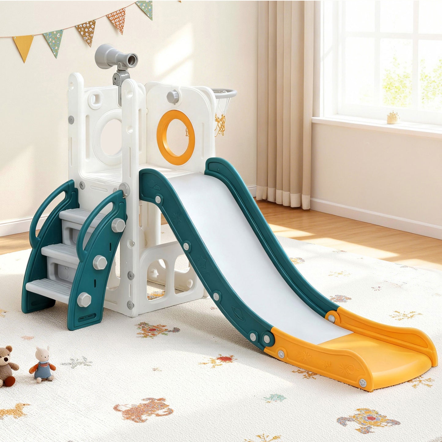 Keezi Slide and Basketball Hoop - Teal