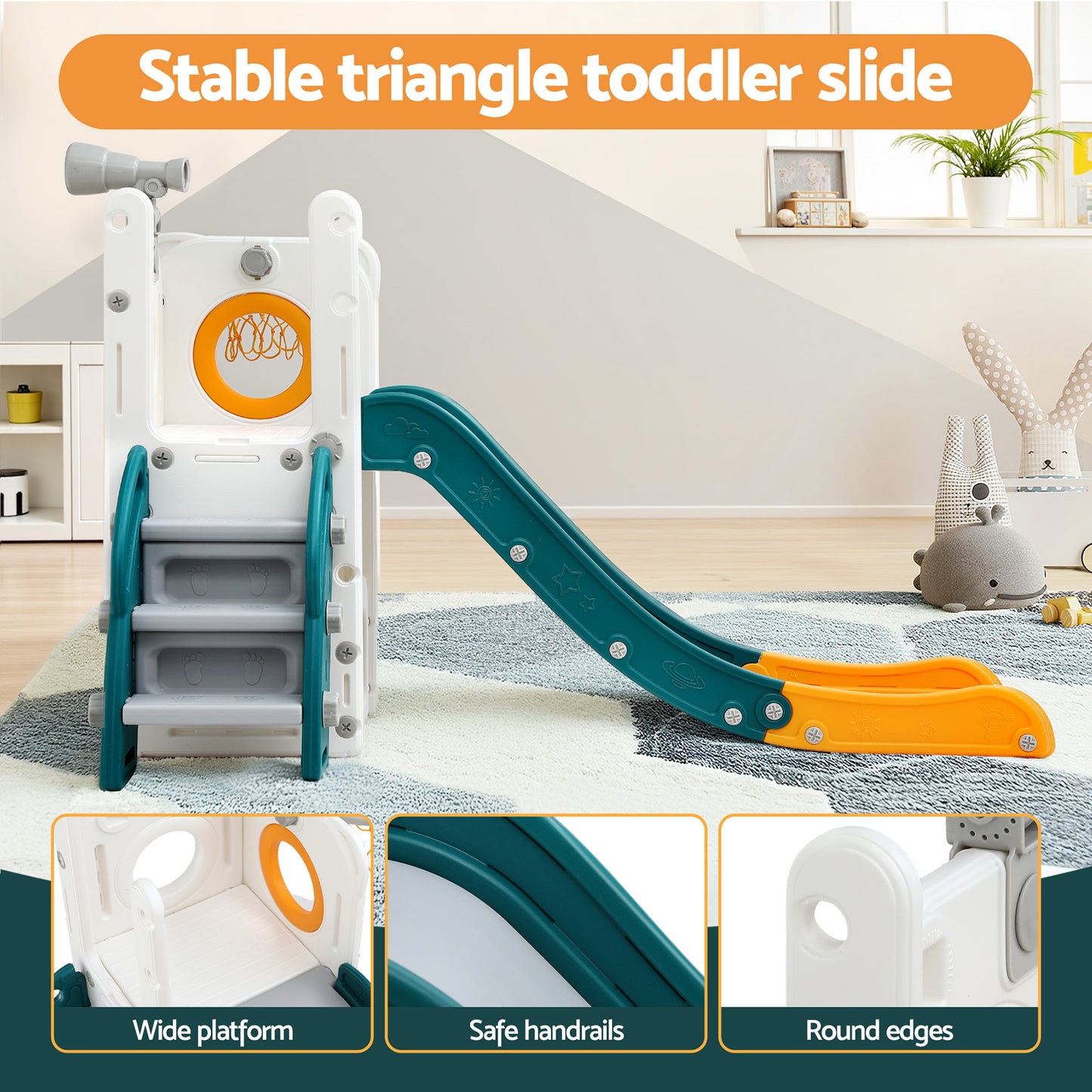 Keezi Slide and Basketball Hoop - Teal