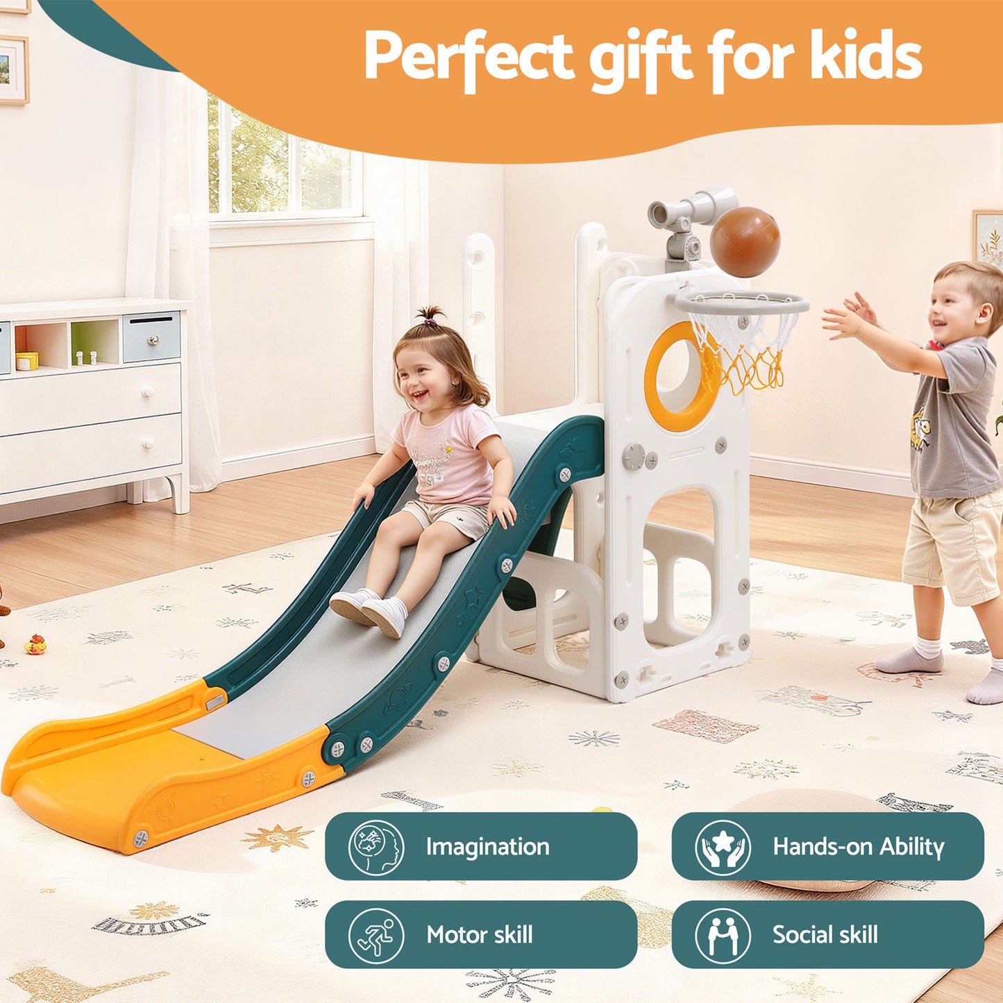 Keezi Slide and Basketball Hoop - Teal