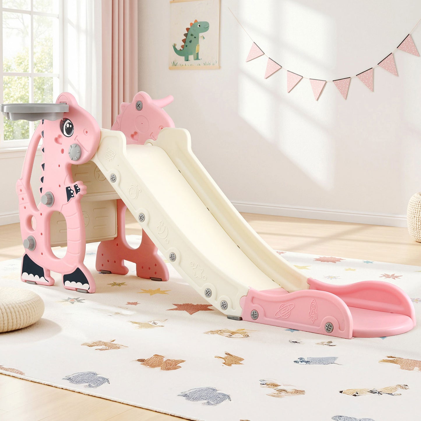 Keezi Slide and Basketball Hoop - Pink