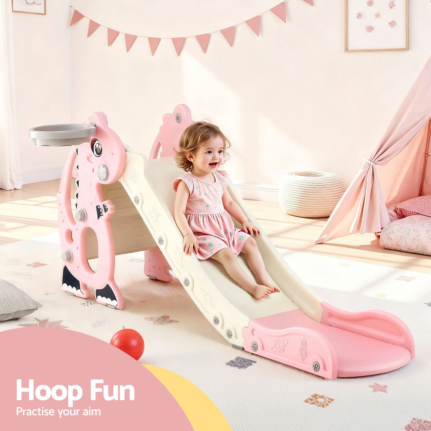 Keezi Slide and Basketball Hoop - Pink