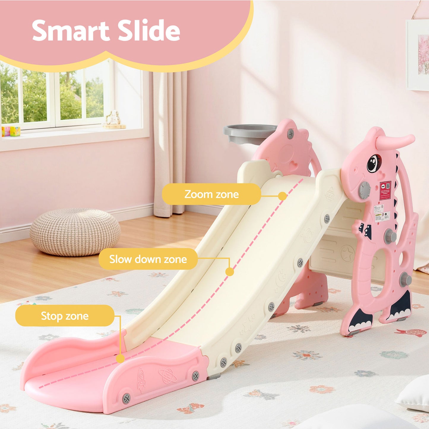 Keezi Slide and Basketball Hoop - Pink