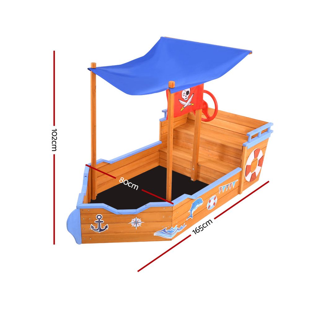 Wooden Boat Sandpit with Beach Canopy