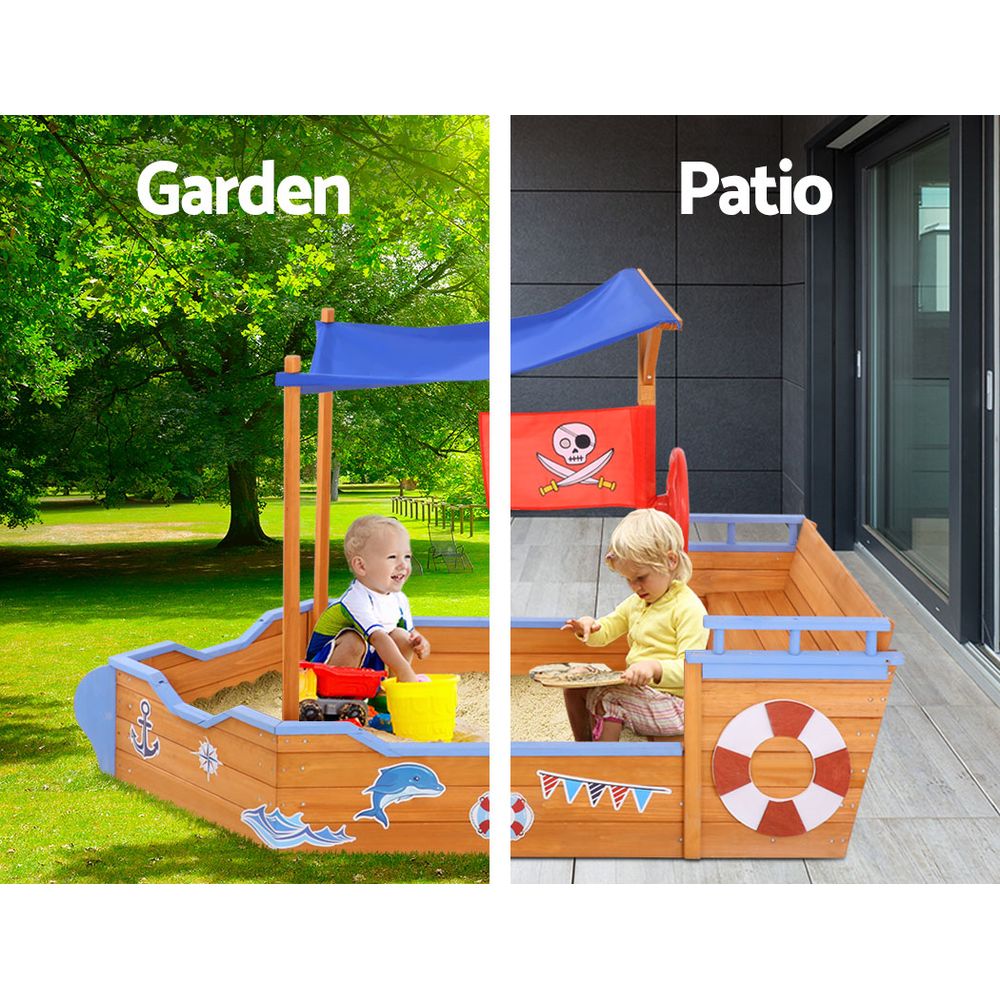 Wooden Boat Sandpit with Beach Canopy
