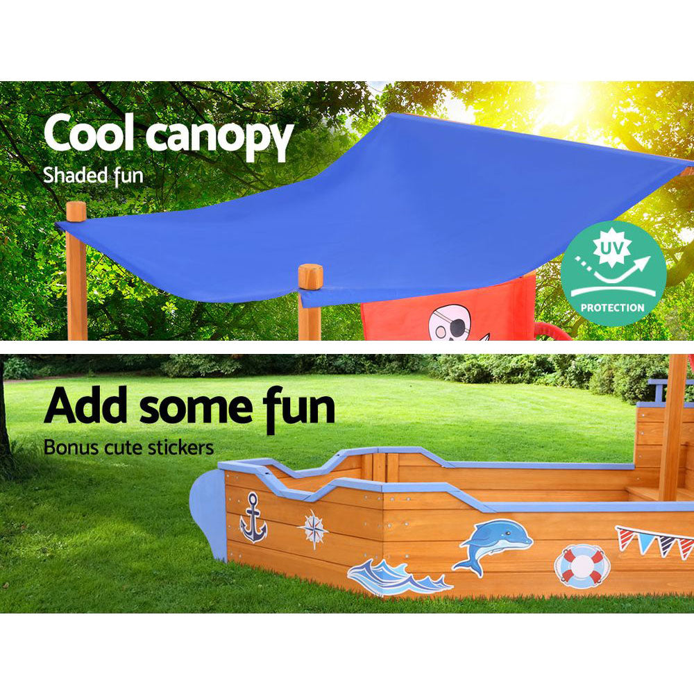 Wooden Boat Sandpit with Beach Canopy