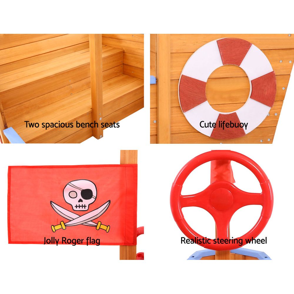 Wooden Boat Sandpit with Beach Canopy
