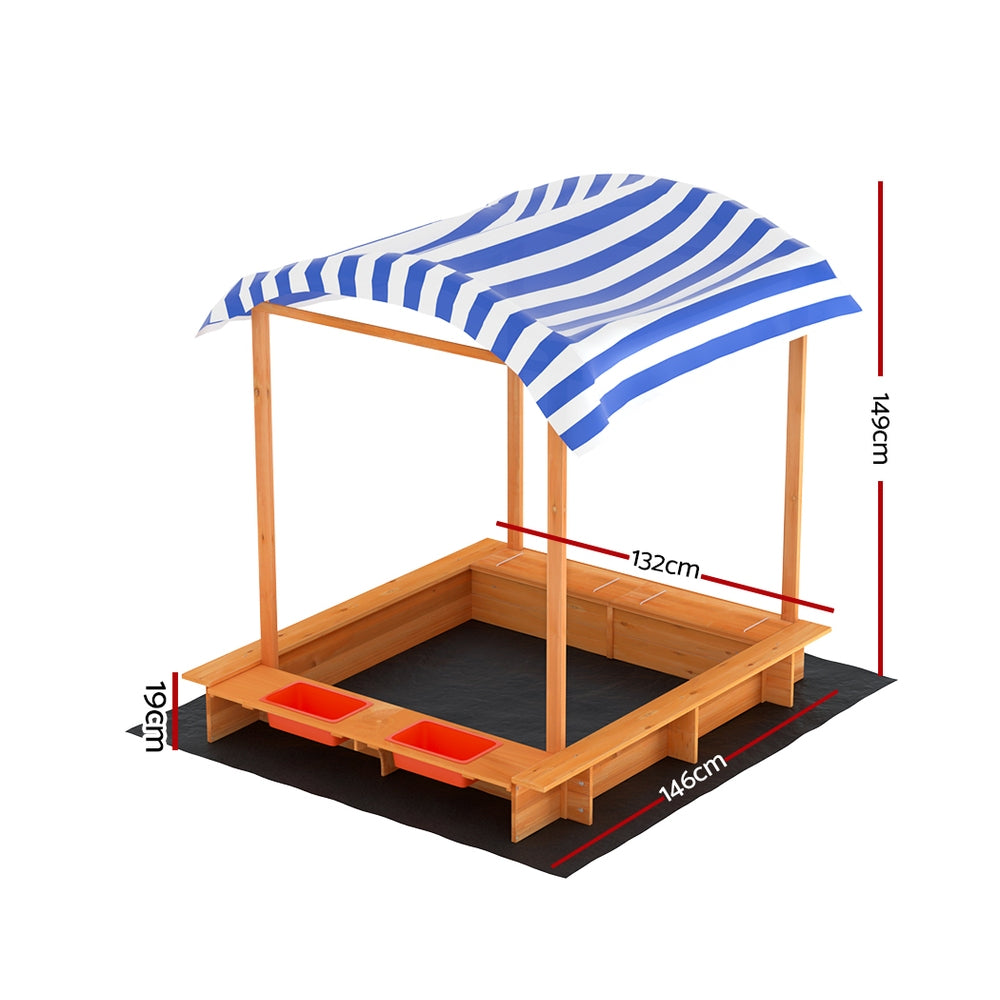 Wooden Sandbox Sandpit with Water Canopy