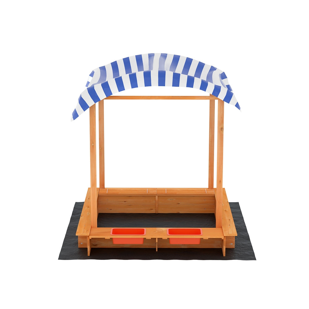Wooden Sandbox Sandpit with Water Canopy