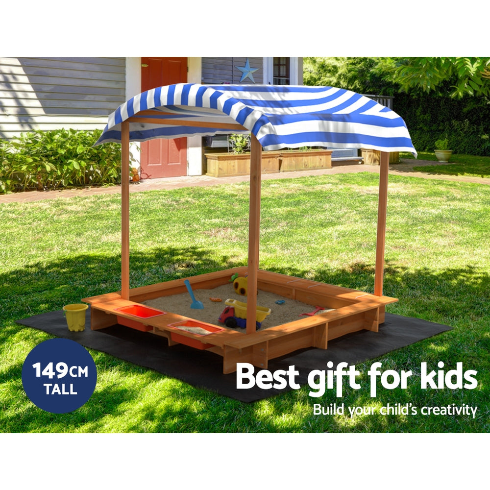 Wooden Sandbox Sandpit with Water Canopy
