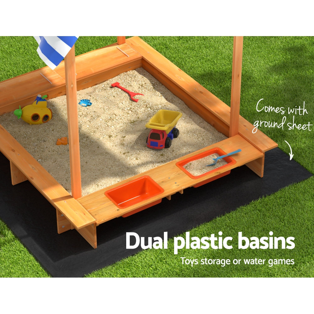 Wooden Sandbox Sandpit with Water Canopy