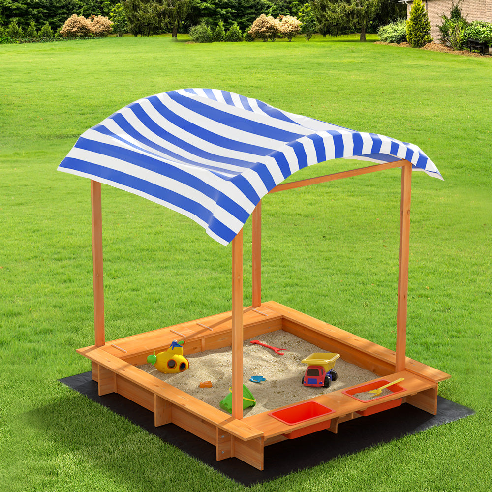 Wooden Sandbox Sandpit with Water Canopy