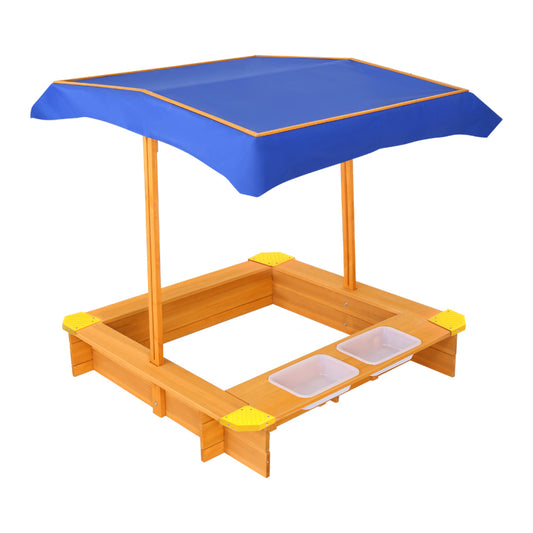 Wooden Sandbox Sandpit with Canopy Water Basin