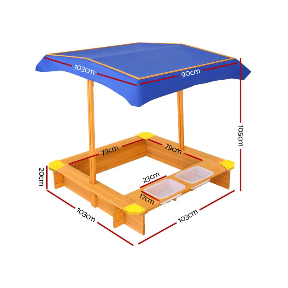 Wooden Sandbox Sandpit with Canopy Water Basin