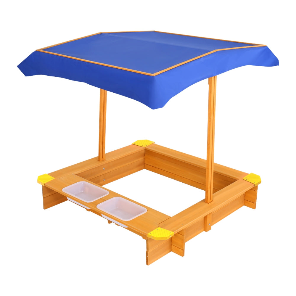 Wooden Sandbox Sandpit with Canopy Water Basin