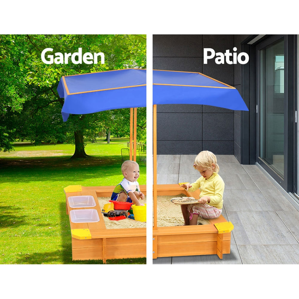 Wooden Sandbox Sandpit with Canopy Water Basin