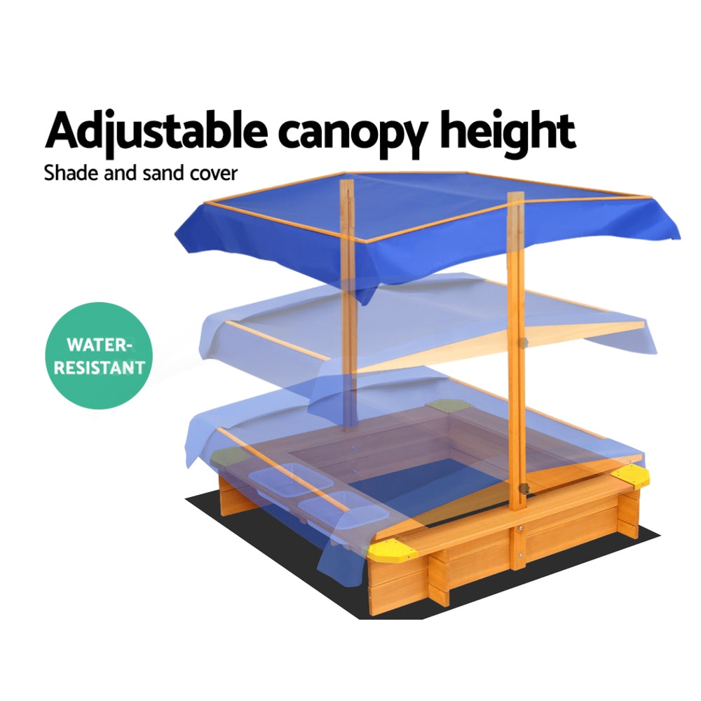 Wooden Sandbox Sandpit with Canopy Water Basin