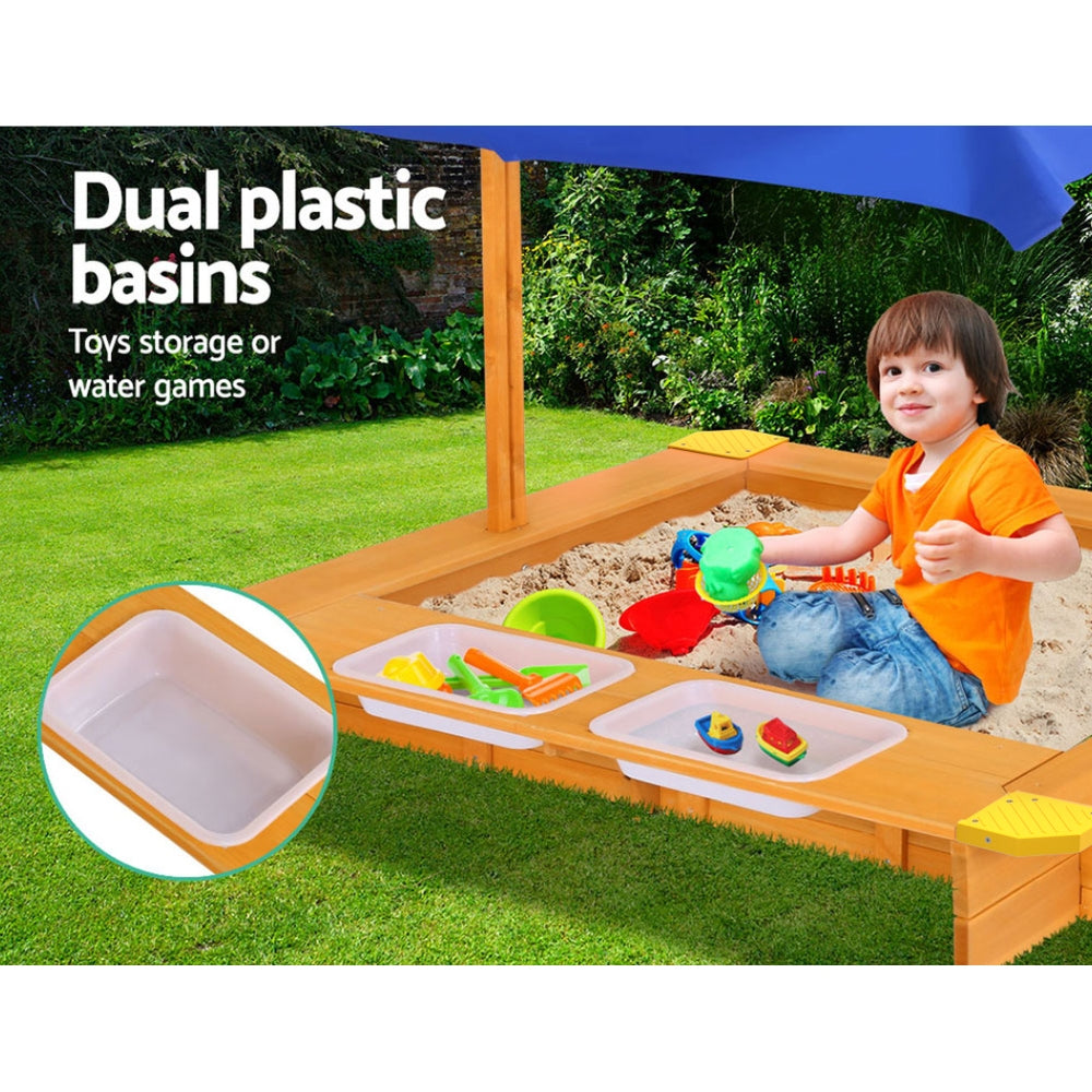 Wooden Sandbox Sandpit with Canopy Water Basin