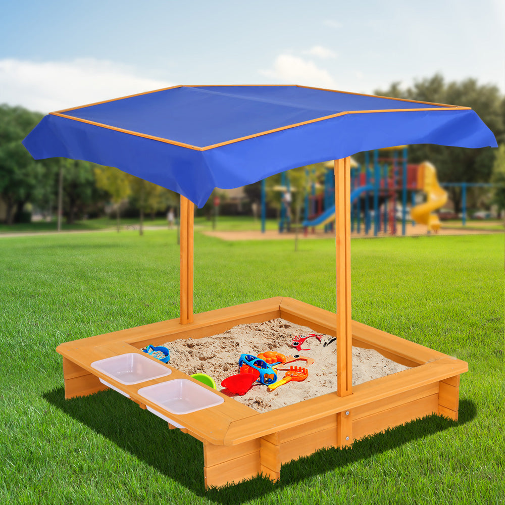 Wooden Sandbox Sandpit with Canopy Water Basin