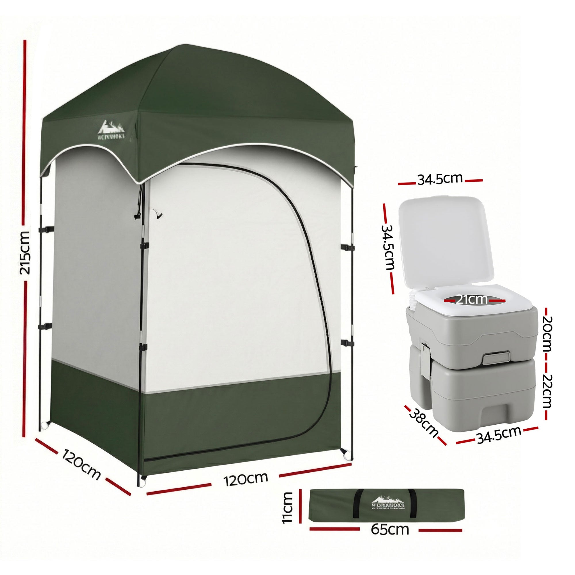 Weisshorn 20L Portable Camping Toilet Shower Tent Changing Room Outdoor Loo Set