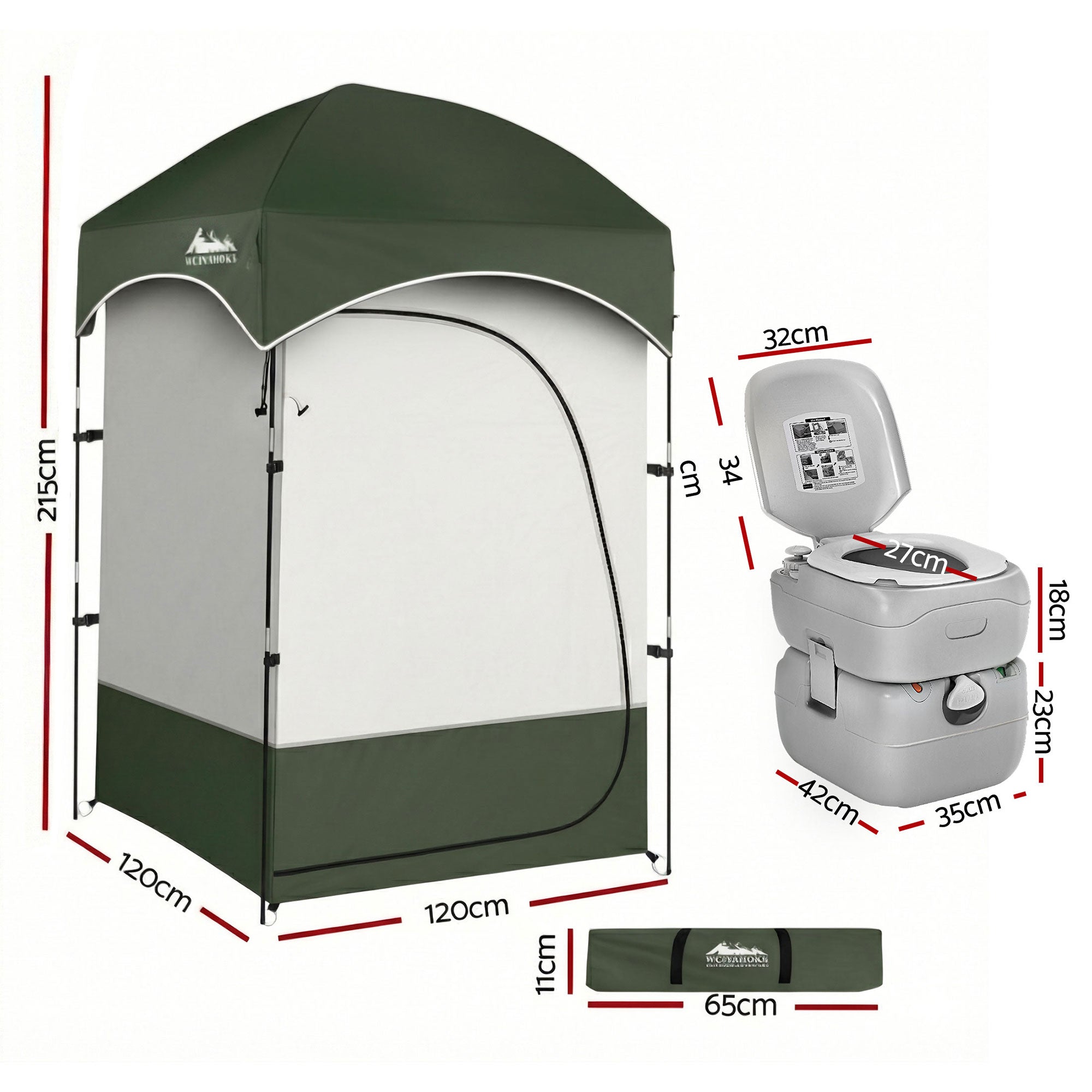 Weisshorn 22L Portable Camping Toilet Shower Tent Changing Room Outdoor Loo Set