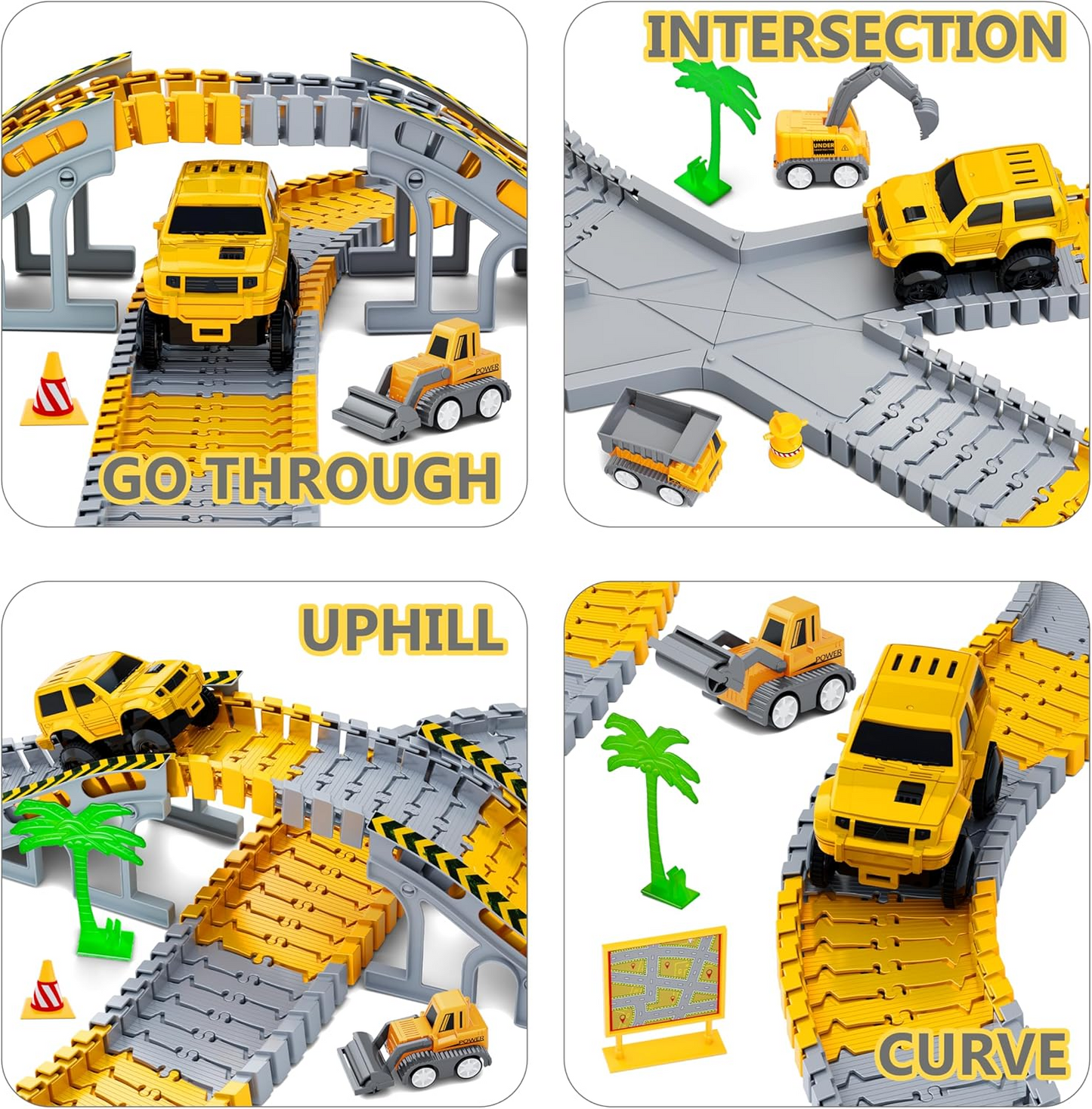 343 track-building sets, track-course - STEM learning toys, construction vehicles (concrete mixers, dump trucks), Track-birthday/Christmas gifts for boys - Developing motor skills and creativity - Compatible with the major
