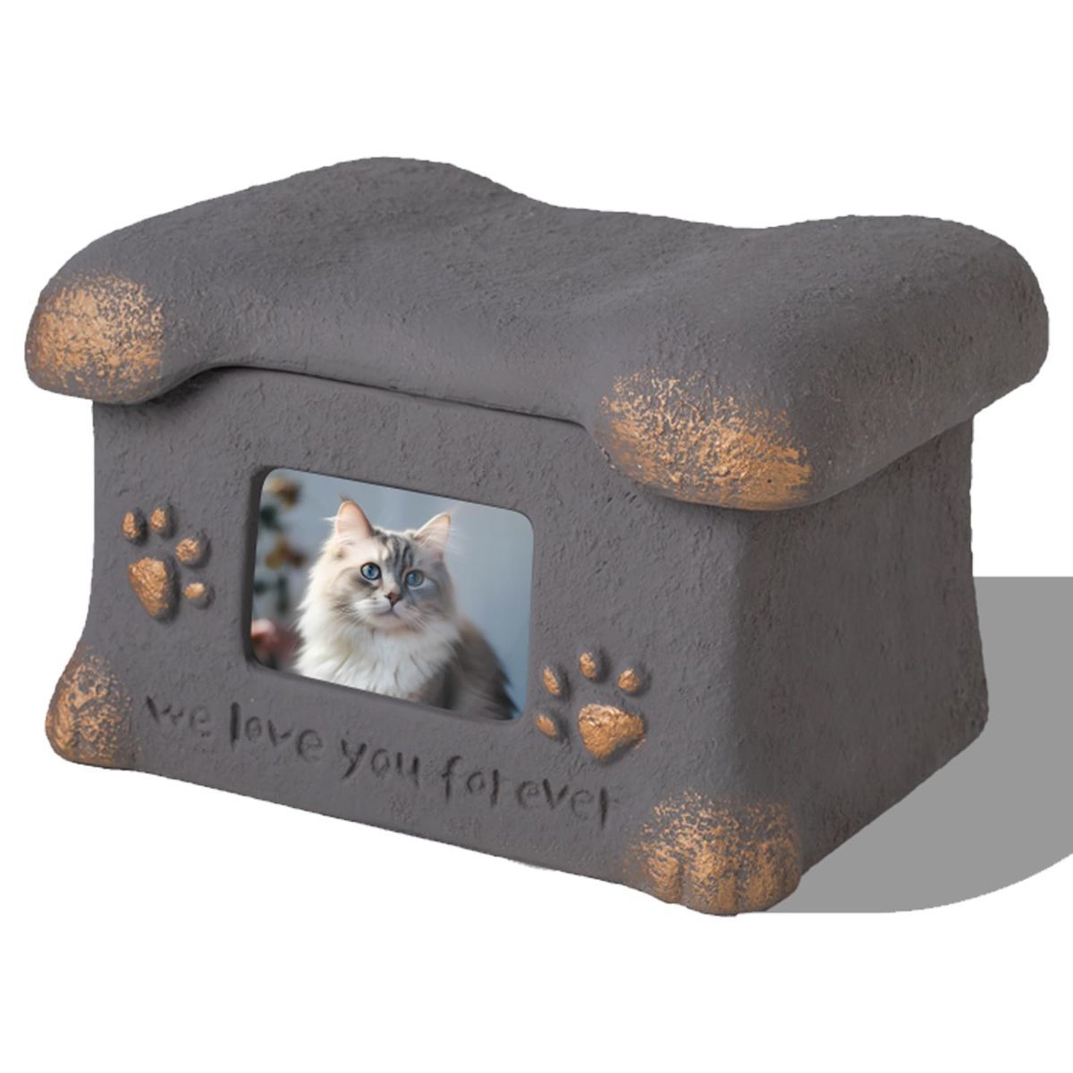 Pet Urn for Dogs and Cats Ashes,Photo Frame Handmade Cremation Urn,Memorial Keepsake for Loss of Pets - Gray - Size 18.5*14cm