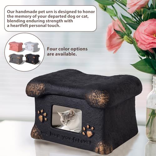 Pet Urn for Dogs and Cats Ashes,Photo Frame Handmade Cremation Urn,Memorial Keepsake for Loss of Pets - White - Size 18.5*14cm