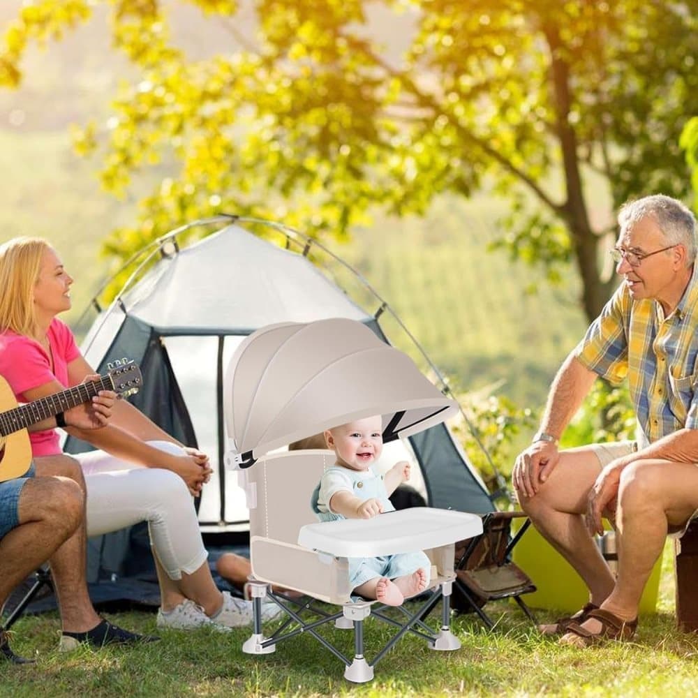 Portable Foldable Highchair for Children with Sunshade and Removable Food Tray, Pink