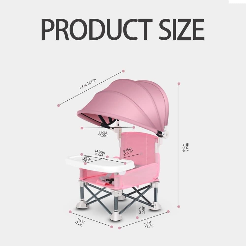 Foldable Highchair for Children with Sunshade and Removable Food Tray, Portable, Gray