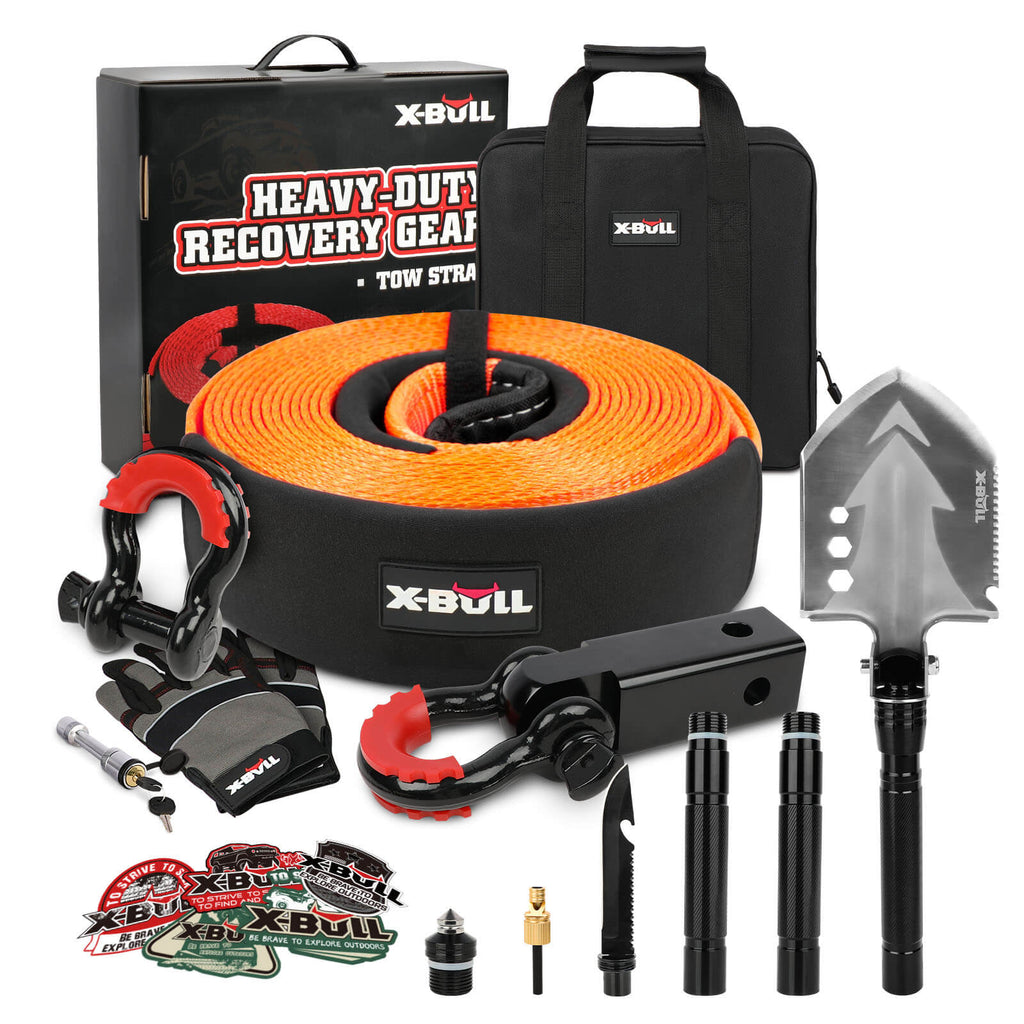 X-BULL 4WD Recovery Kit Snatch Strap Hitch Receiver Folding Shovel Survival 4X4