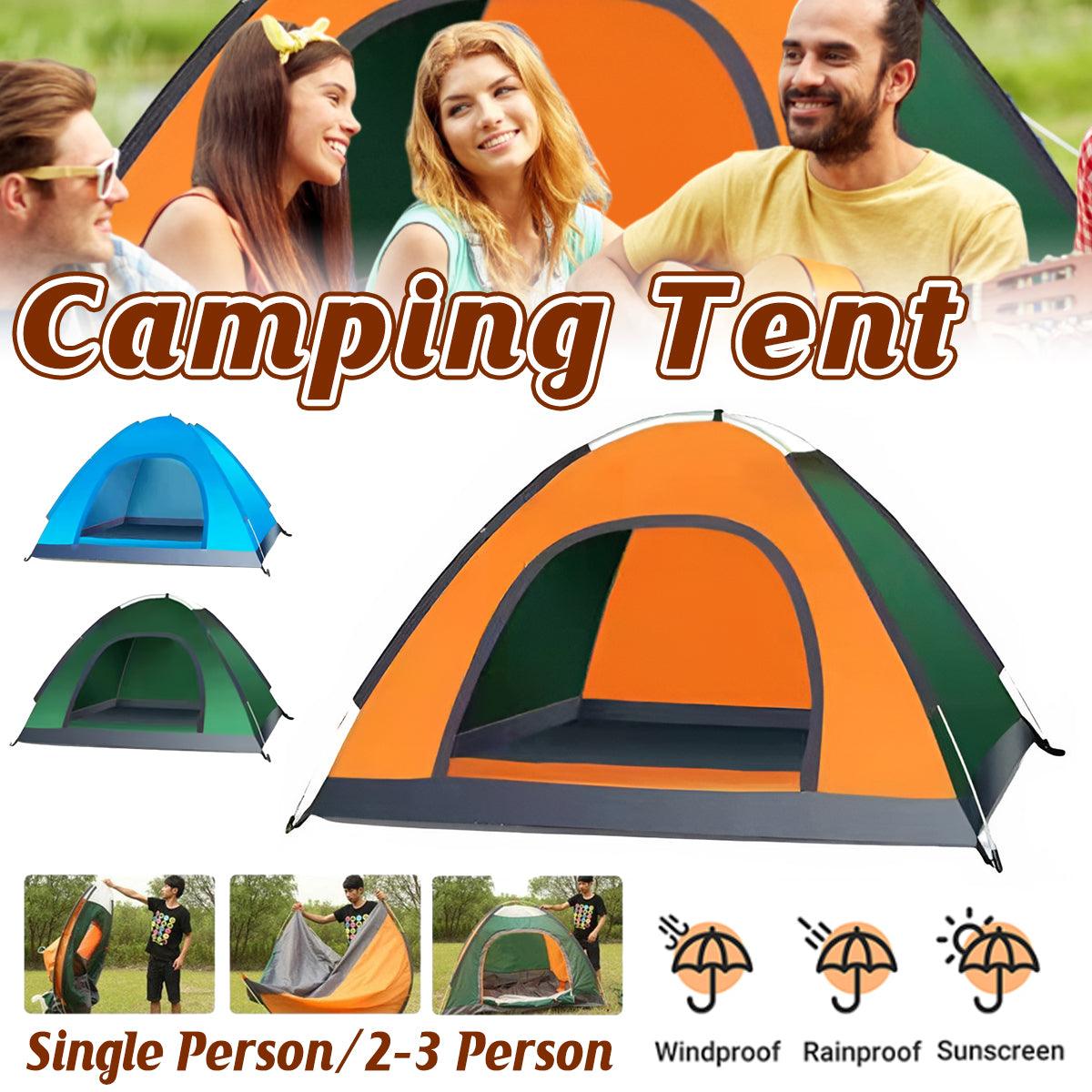 Outdoor Camping Tent Portable Sun Protection Lightweight Quick Setup Shelter - Orange 2-3 Person