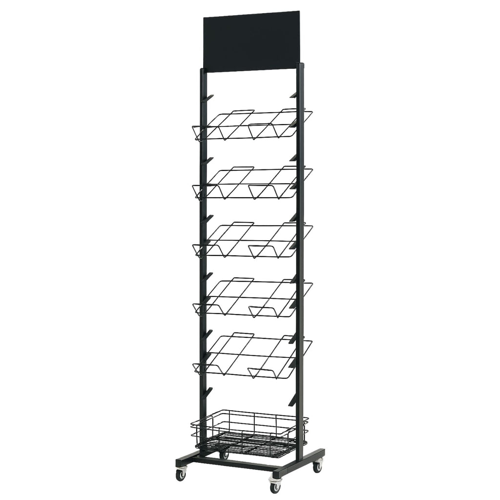 12 Tier Placemat Brochure Magazine Newspaper Display Rack Storage Stand on Wheels - Black Frame
