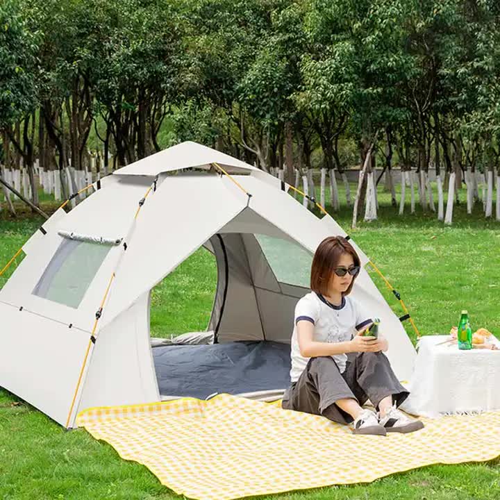 Beige 2 Person Lightweight Camping Tent (200*150*125cm) | UV Protection Silver Coated, Dual Doors & Windows