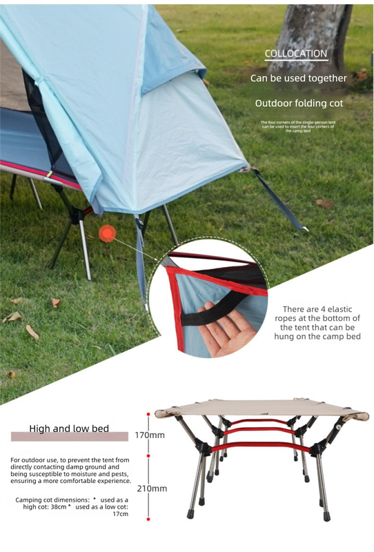 Single Person Off-Ground Camping Tent Portable Folding Bed Cover with Mosquito Net UV-Resistant Fishing Tent Blue