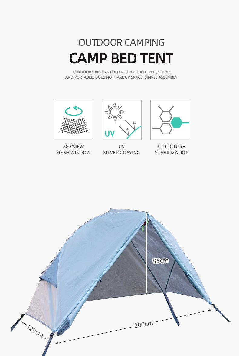 Single Person Off-Ground Camping Tent Portable Folding Bed Cover with Mosquito Net UV-Resistant Fishing Tent Black