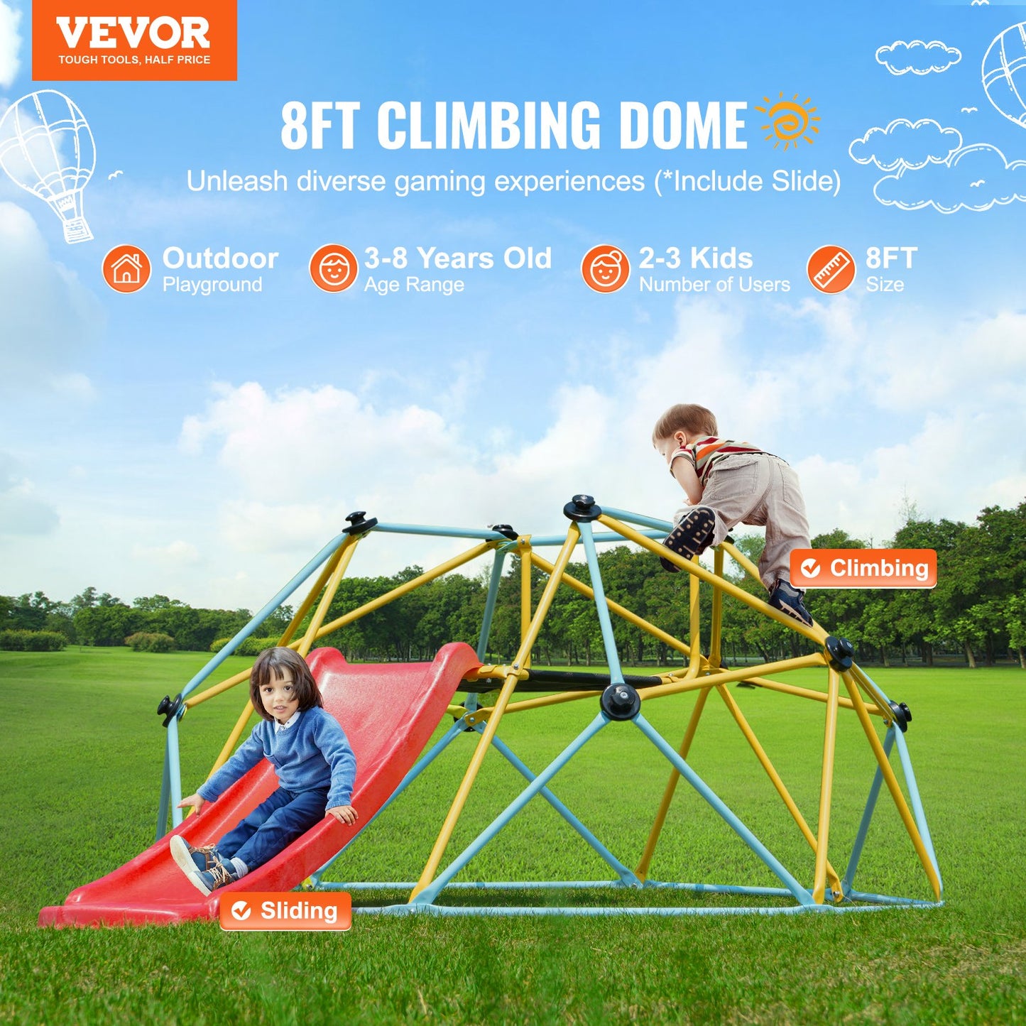 8FT Geometric Climbing Dome with Slide