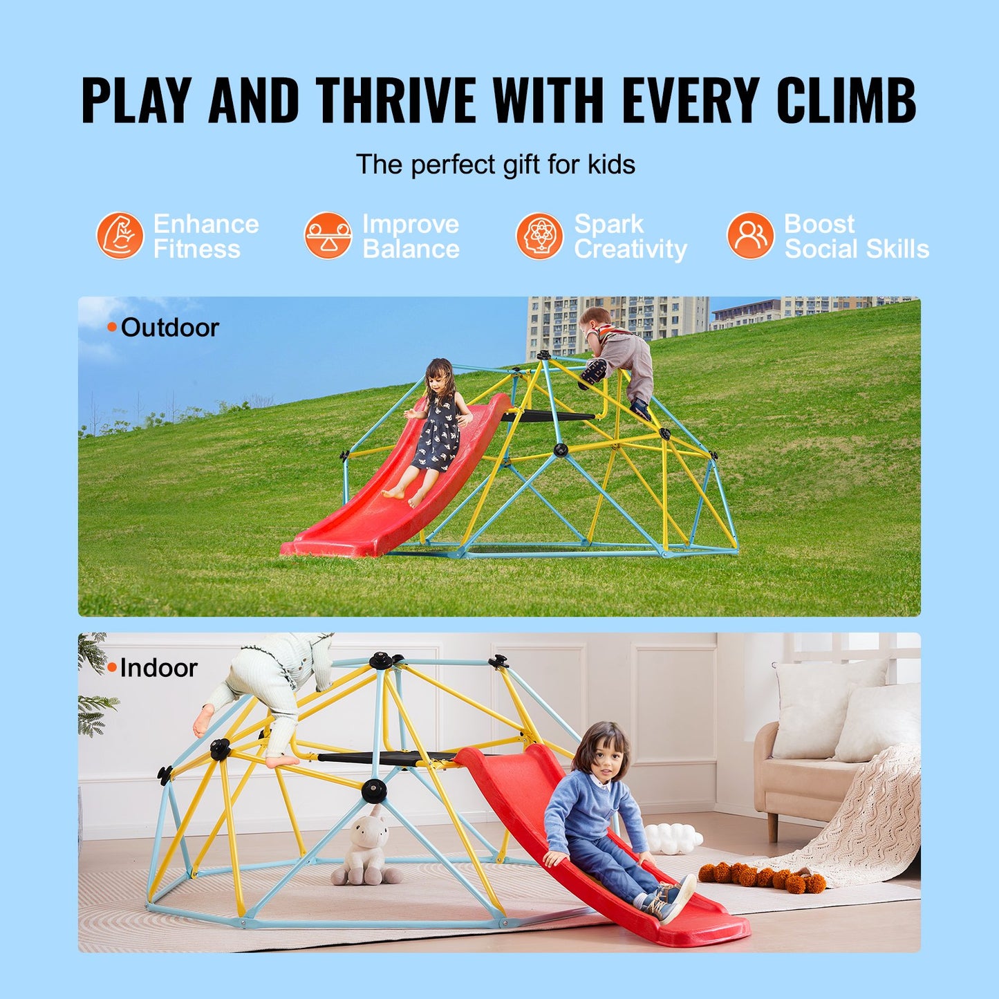 8FT Geometric Climbing Dome with Slide