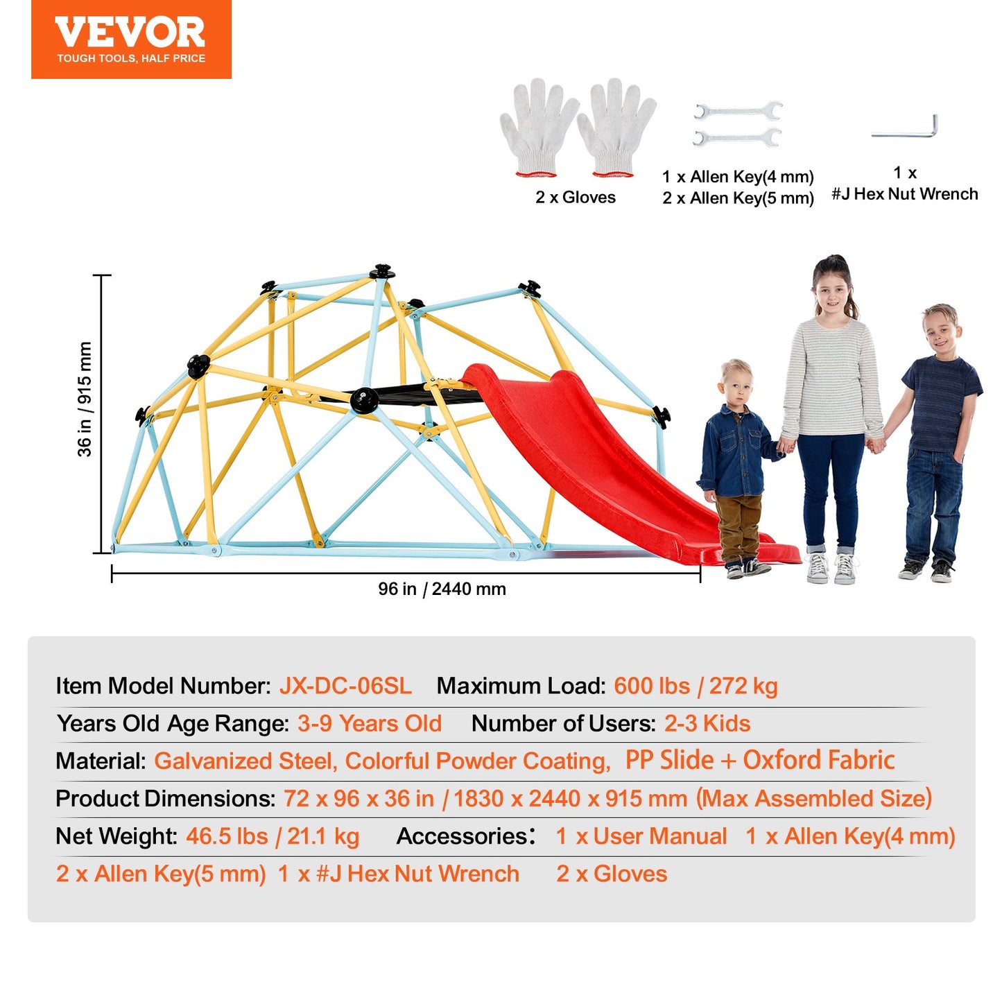8FT Geometric Climbing Dome with Slide