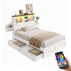 Artiss King Single Bed Frame with Storage Drawers White Platform Bedframe with Bookcase Headboard Charging Station Led Light