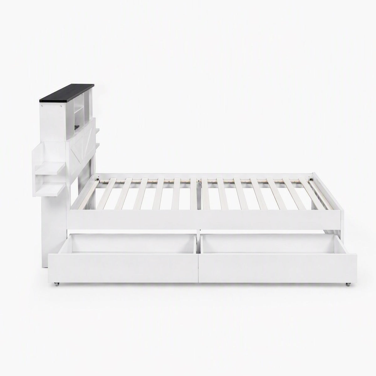 Artiss King Single Bed Frame with Storage Drawers White Platform Bedframe with Bookcase Headboard Charging Station Led Light