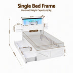 Artiss Single Bed Frame with Storage Drawers White Platform Bedframe with Bookcase Headboard Charging Station Led Light